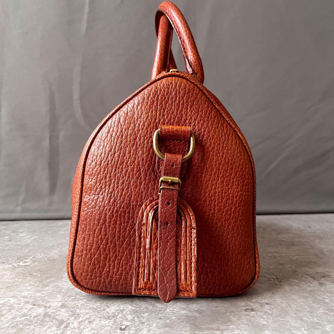 ポロラルフローレン ミニボストンバッグ　ハンドバッグ レザー シボ革 ブラウン