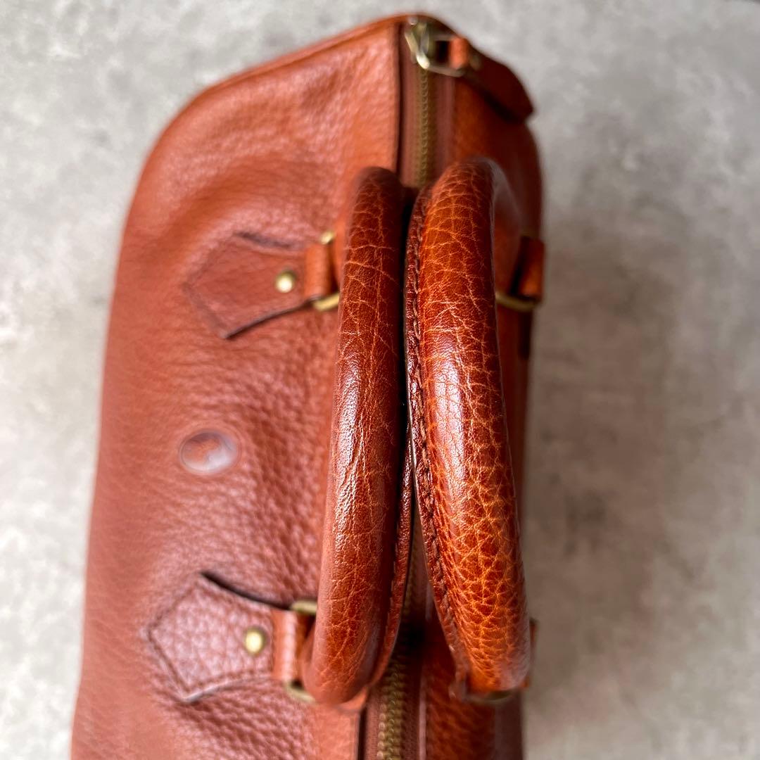 ポロラルフローレン ミニボストンバッグ　ハンドバッグ レザー シボ革 ブラウン