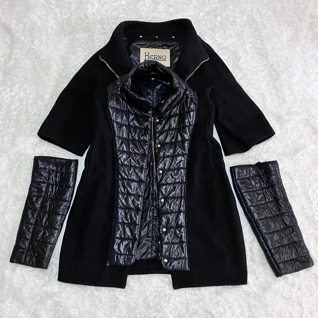 ヘルノ レイヤードダウン コンビ コート コクーン 2way ブラック
