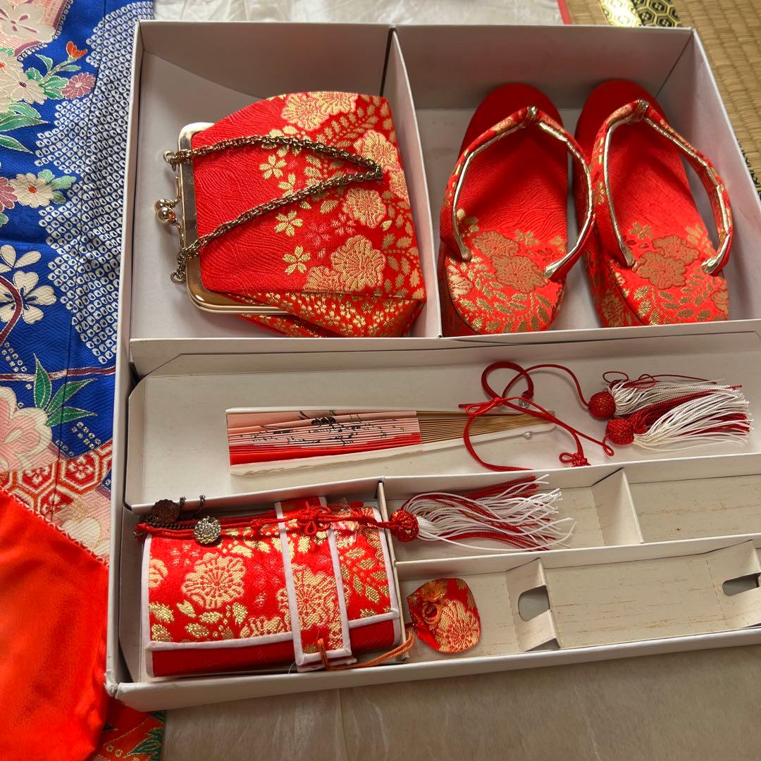 NICO！ 七五三　7歳　女の子着物セット　付け帯付き　草履　青しぼり調