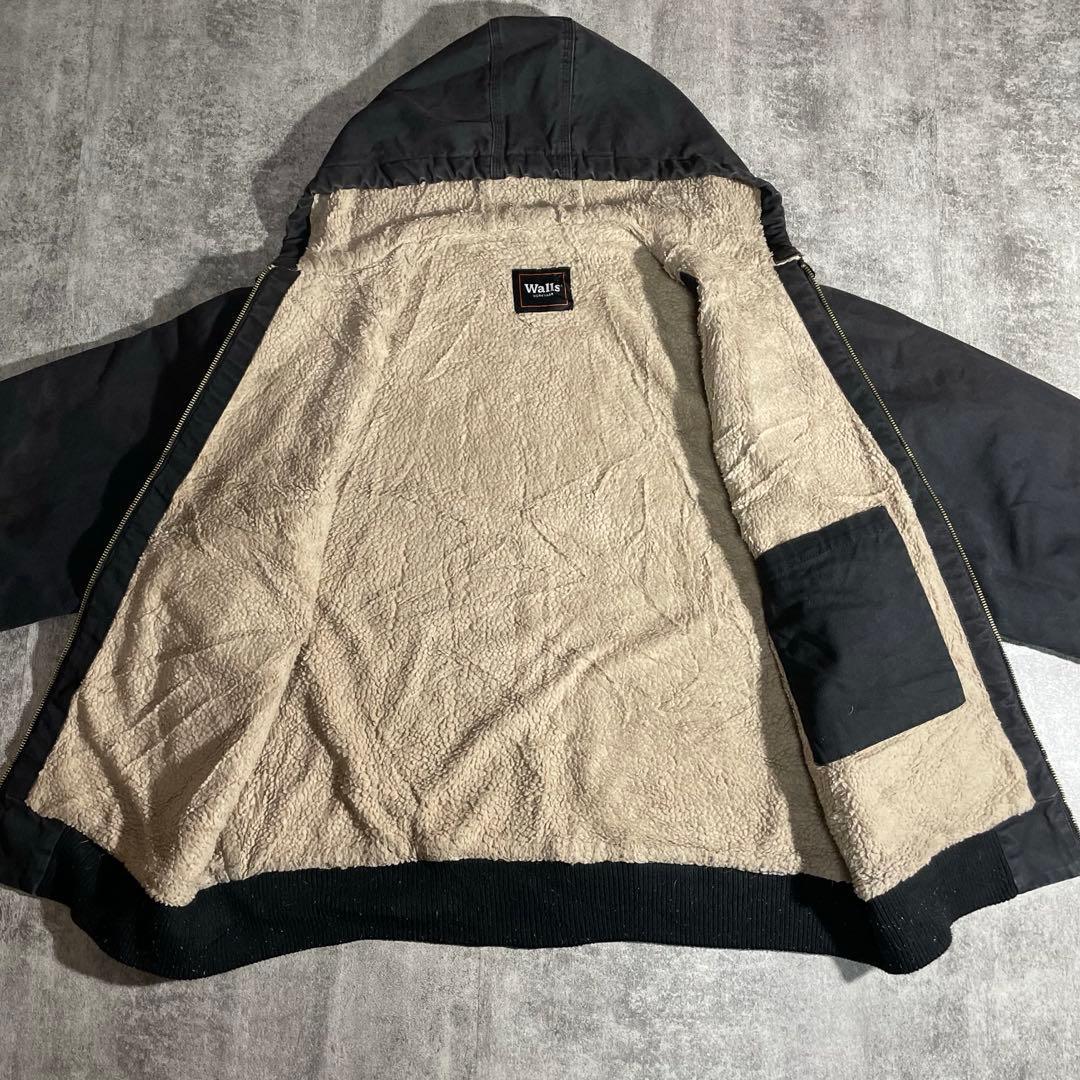 90'sWallsウォールズ ダック地アクティブジャケット裏地ボア黒フェードXL