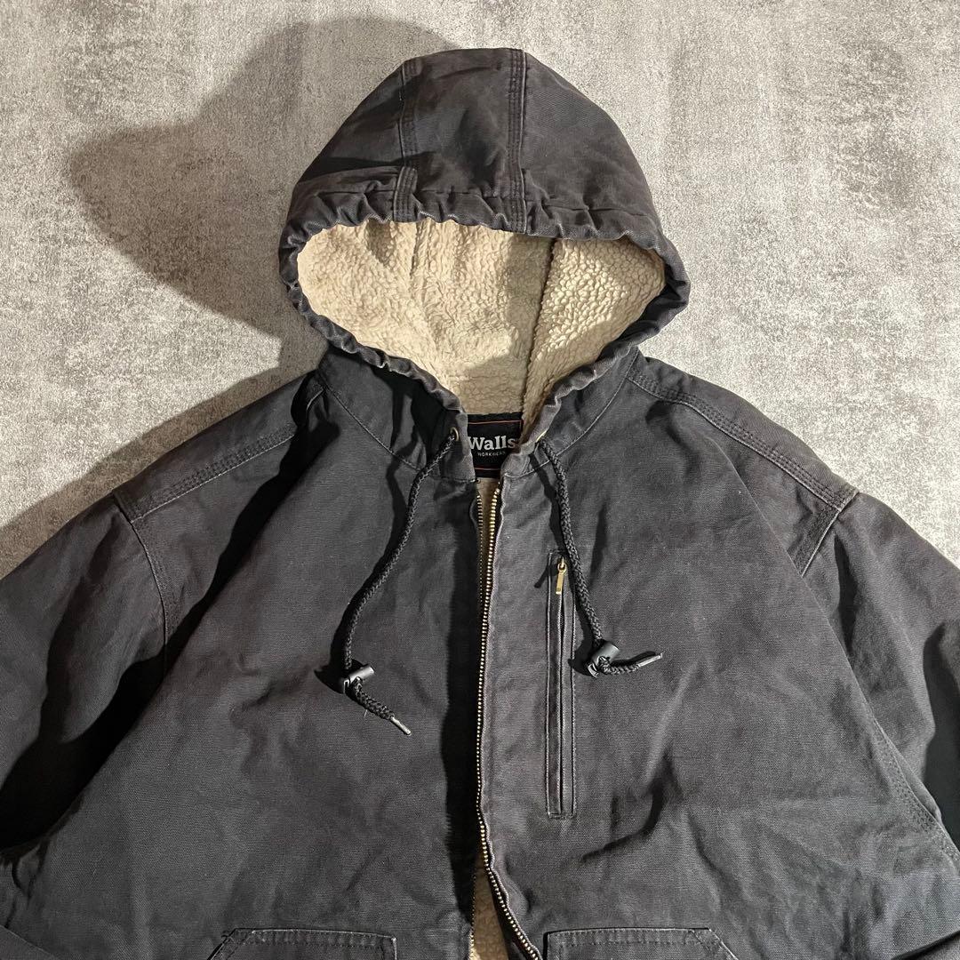 90'sWallsウォールズ ダック地アクティブジャケット裏地ボア黒フェードXL