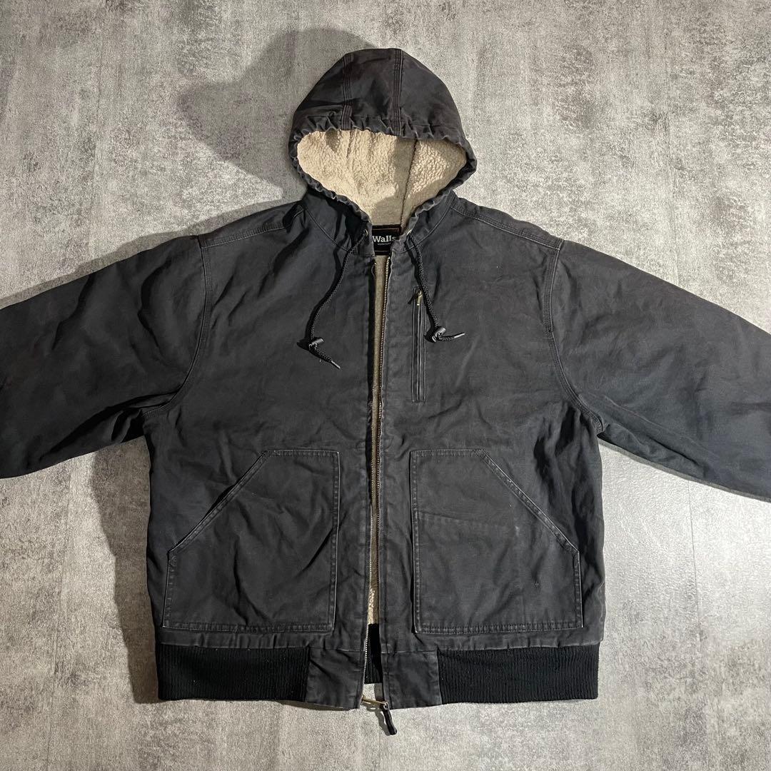 90'sWallsウォールズ ダック地アクティブジャケット裏地ボア黒フェードXL