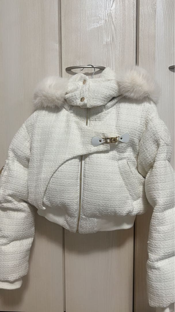 値下げ！Randy ホワイト Sサイズ　アシンメトリーバックルツイードダウン