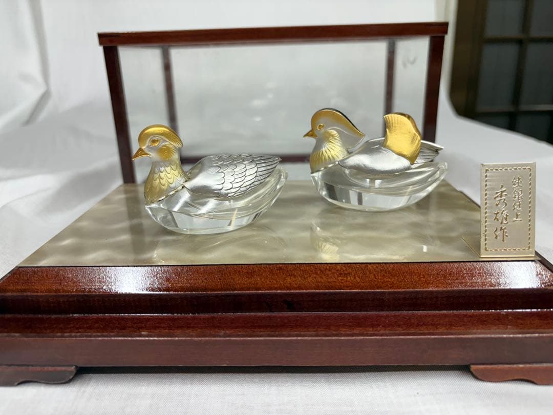 銀製　鴛鴦 オシドリ　ガラス製 置物 ケース入り