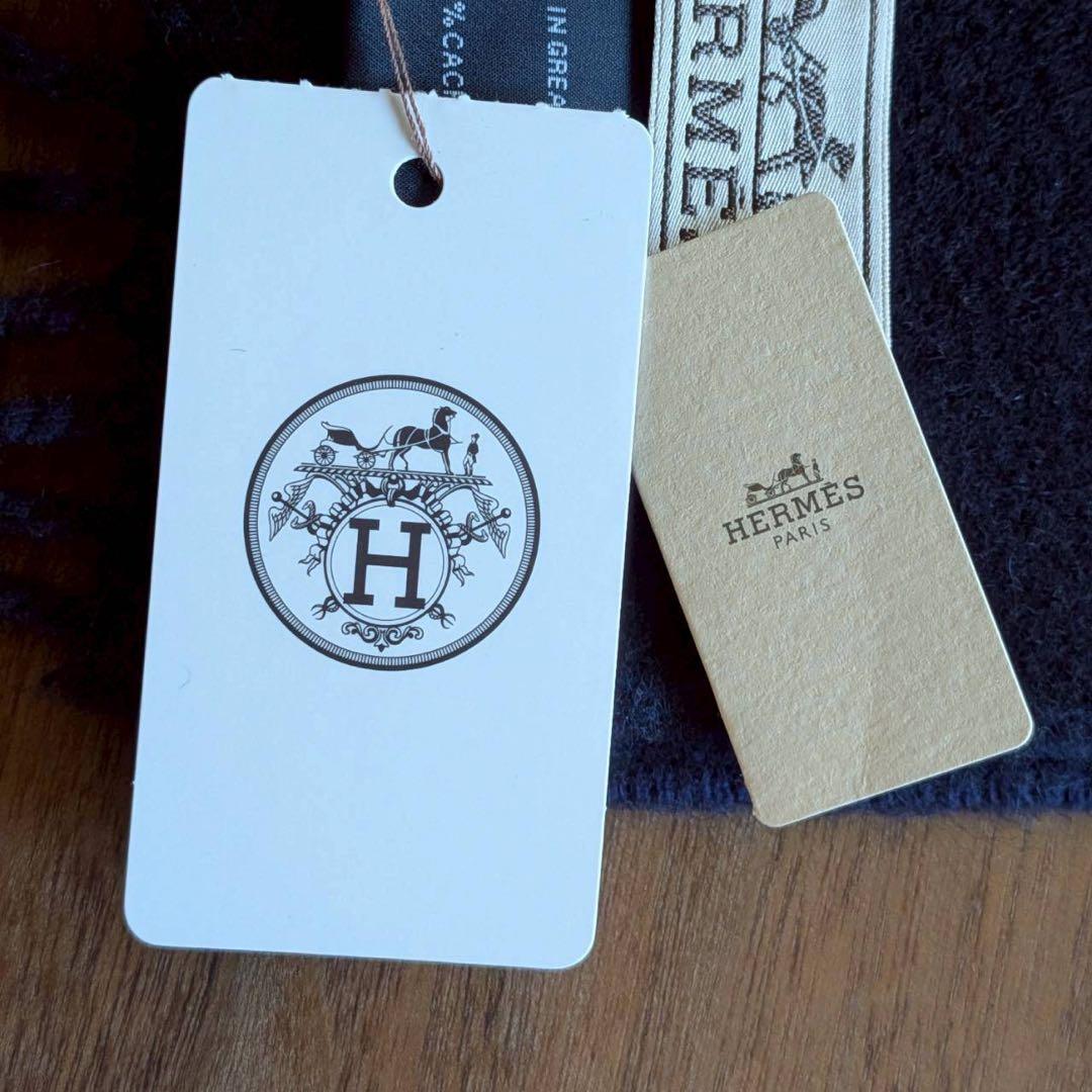 新品 タグ付き エルメス カシミヤ 1マフラーブルー ネイビー イギリス製