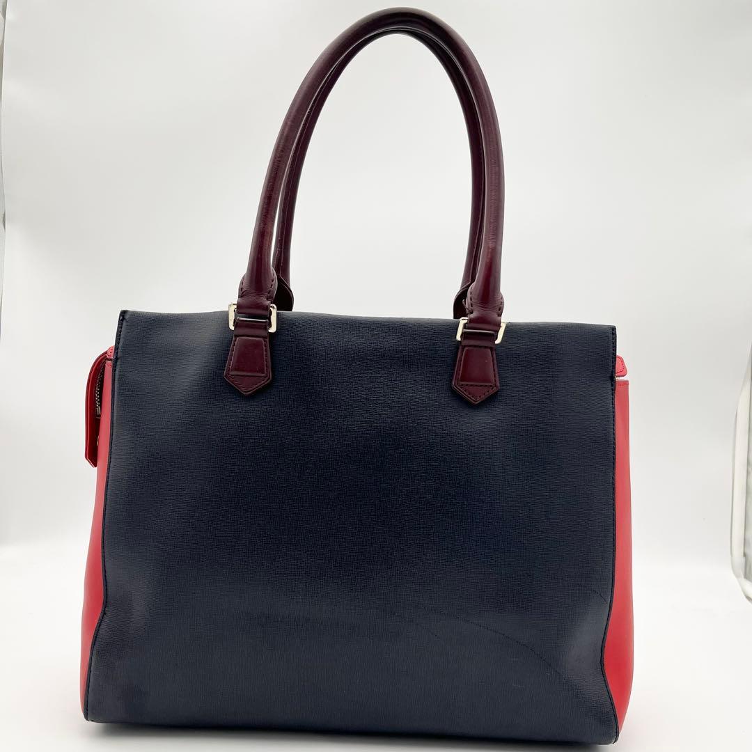 ポールスミス A4◎ カラーブロック トートバッグ レザー ネイビー レッド