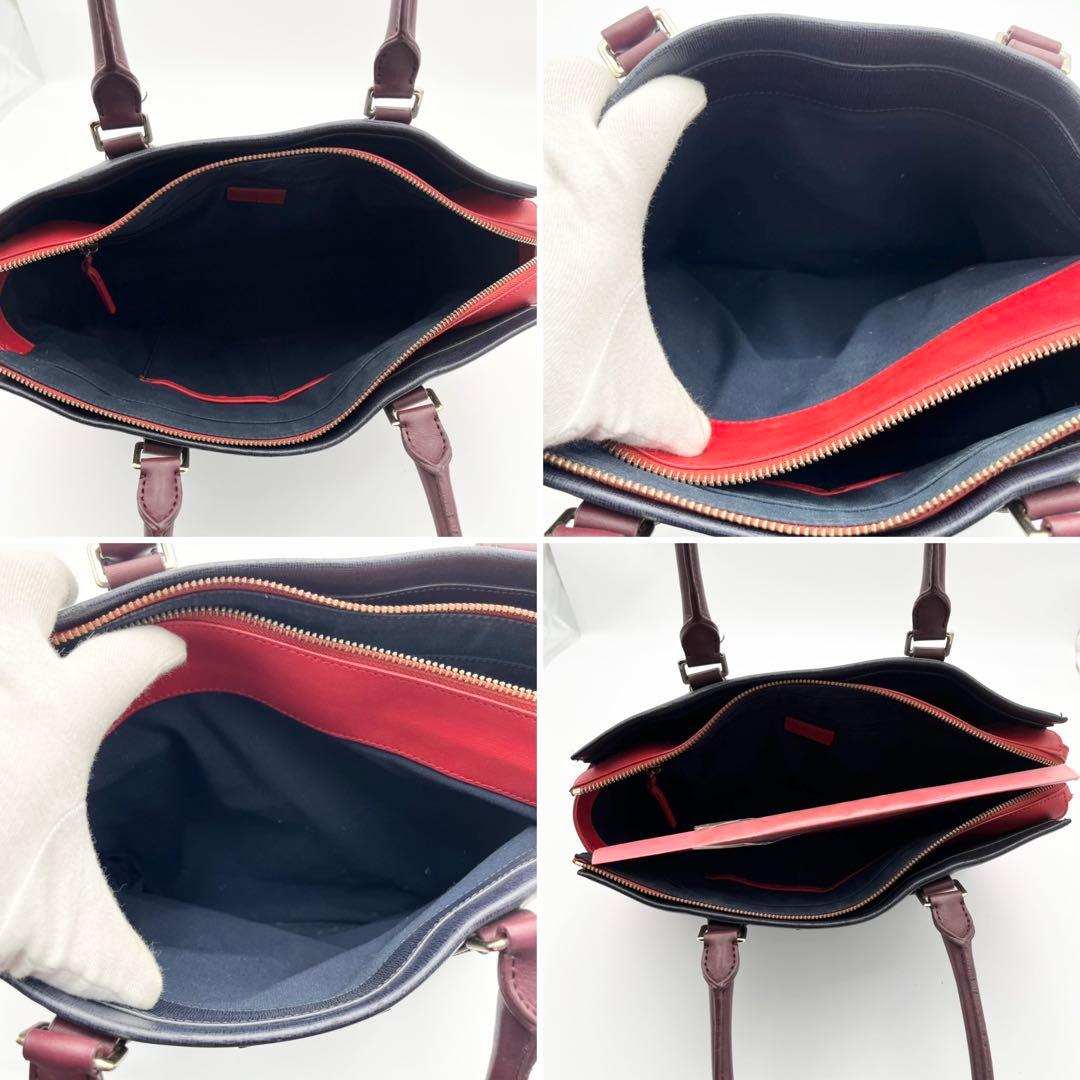 ポールスミス A4◎ カラーブロック トートバッグ レザー ネイビー レッド