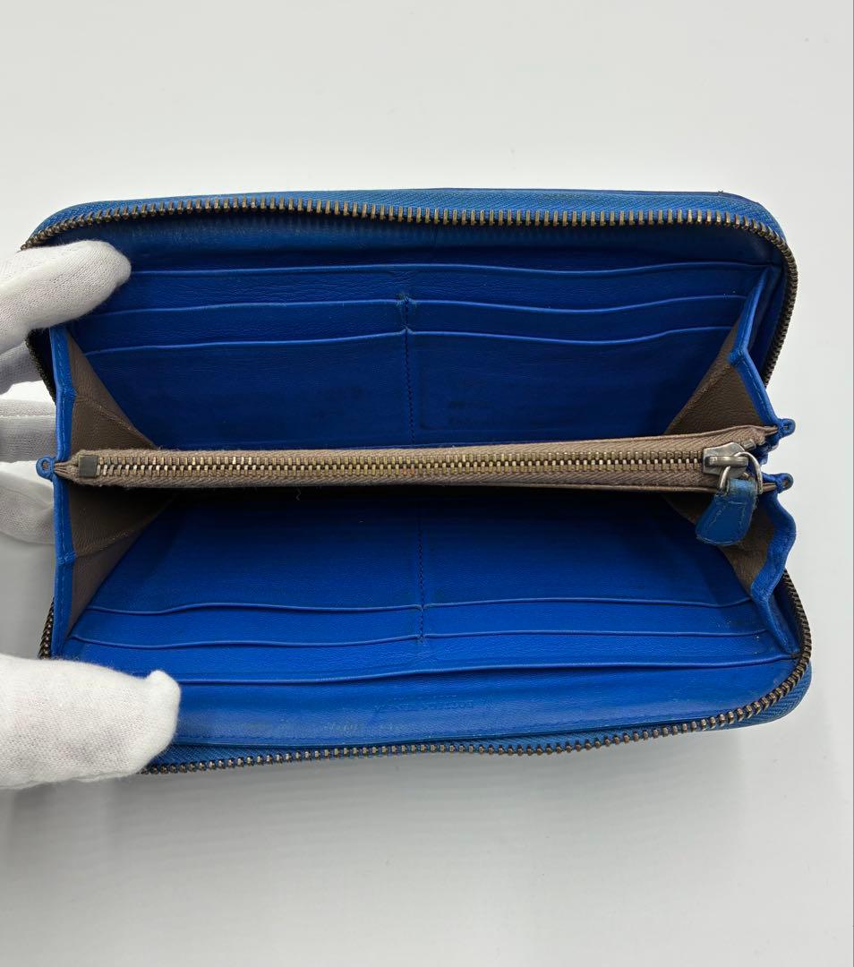 ボッテガヴェネタ　長財布　イントレチャート　ラウンドファスナー　青　パイソン