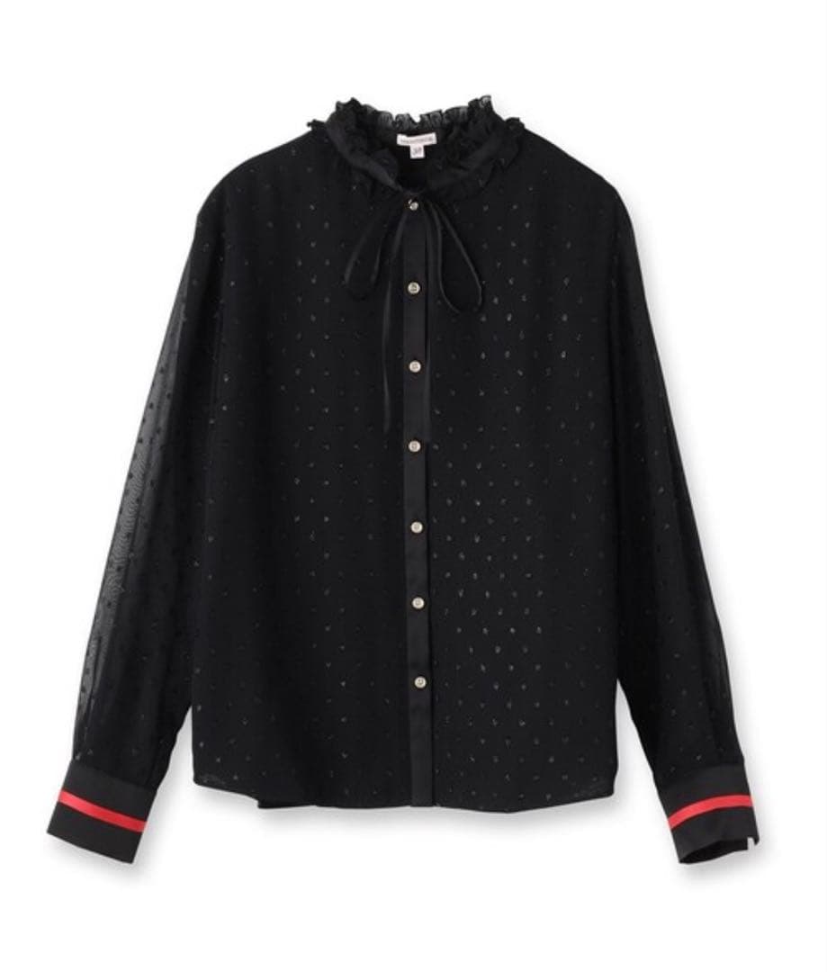 新品・未使用　DRESSTERIOR フィルムドットフリルネックブラウス 黒