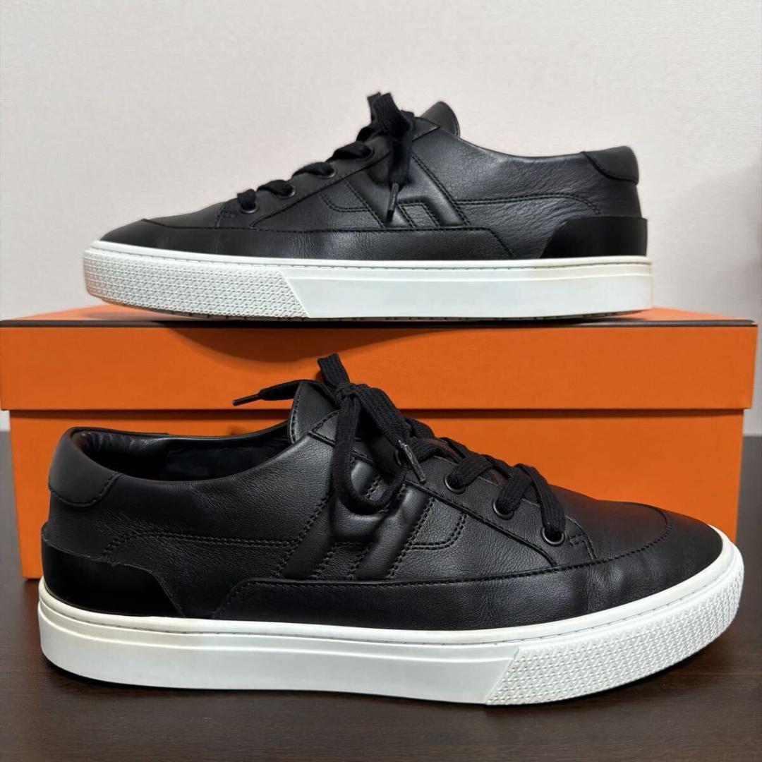 エルメス ディープ レザー スニーカー size 41.5 ブラック メンズ