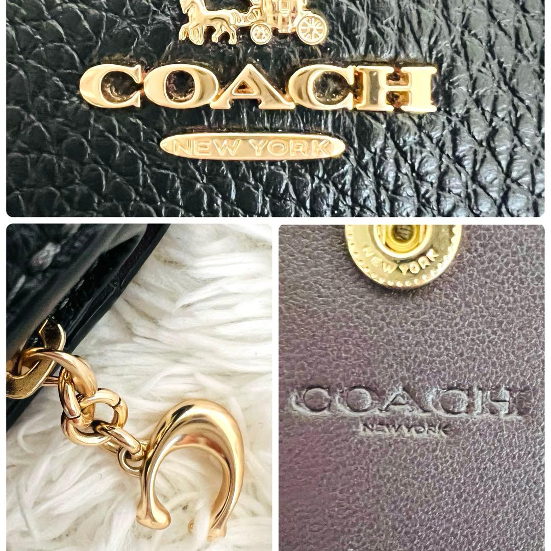 新品　正規品　COACH コーチ　ブラック　スタッズ レザー 二つ折り財布