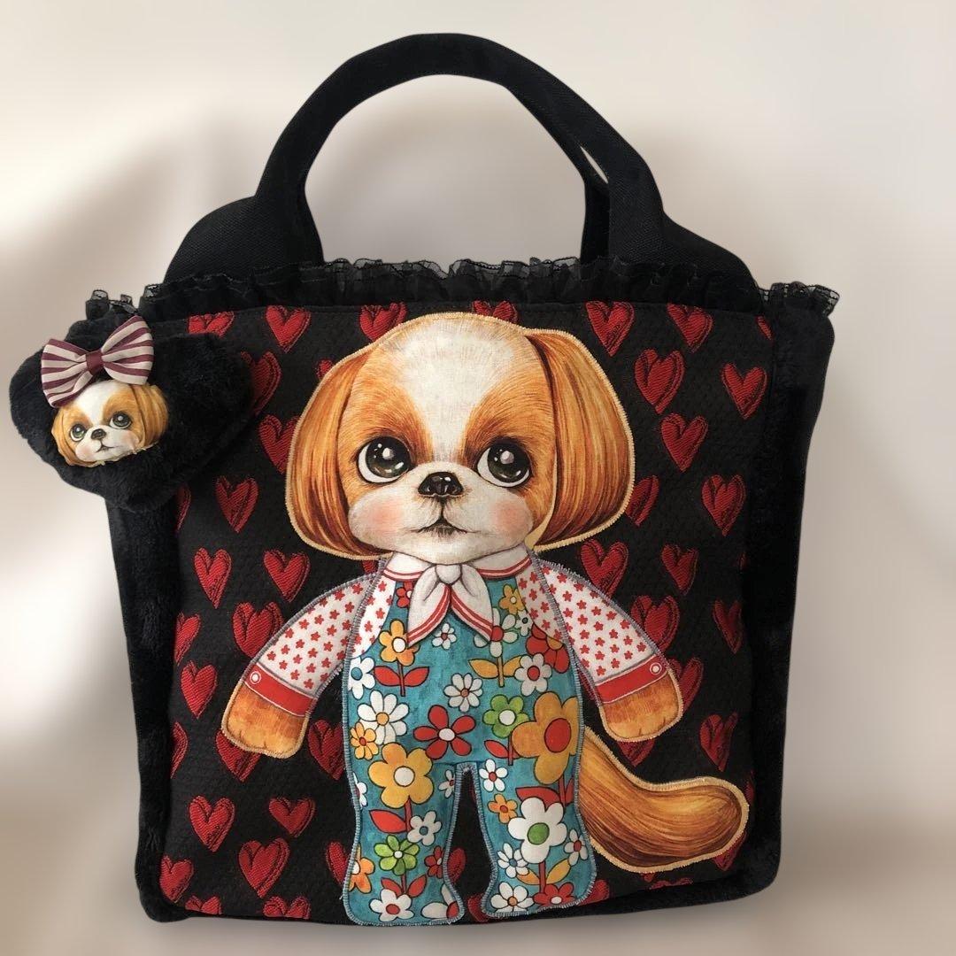 ゆ*ら様 赤ハートジャガードにシーズーアップリケバック