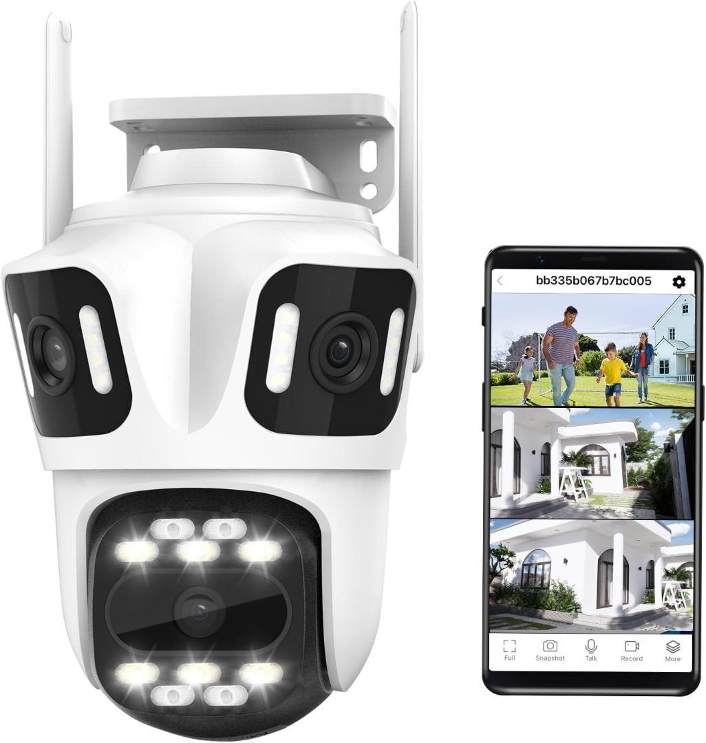 トリプルレンズ 屋外監視カメラ 3-in-1カメラ 360°パン/チルト自動追跡