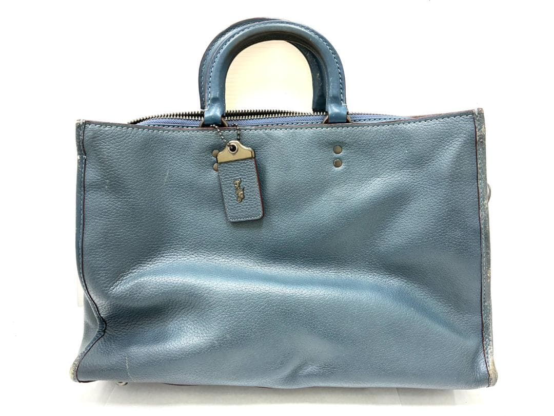 H7-196 コーチ レザー ビジネスバッグ ブルー 11104 (使用感あり)