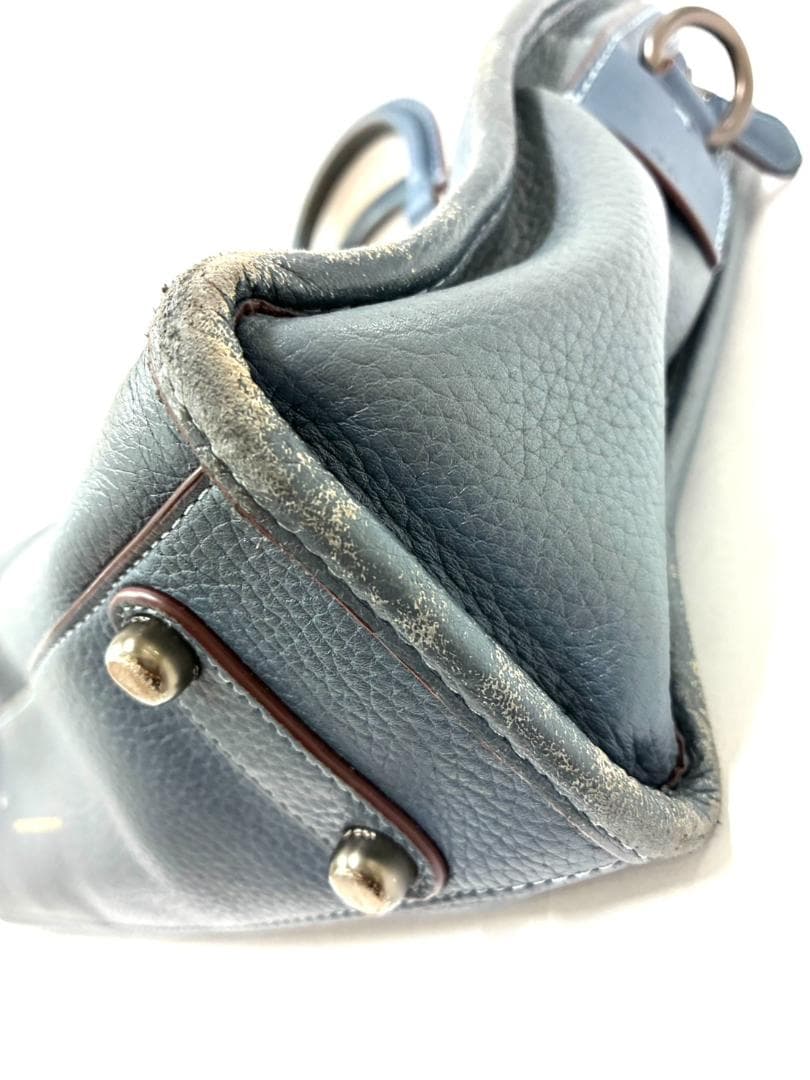 H7-196 コーチ レザー ビジネスバッグ ブルー 11104 (使用感あり)