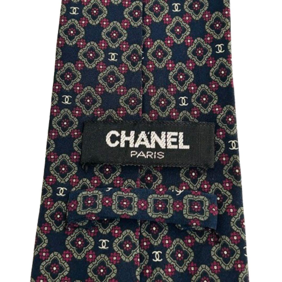 【CHANEL】シャネル ネクタイ ネイビー ドット柄 ロゴ メンズ ブランド