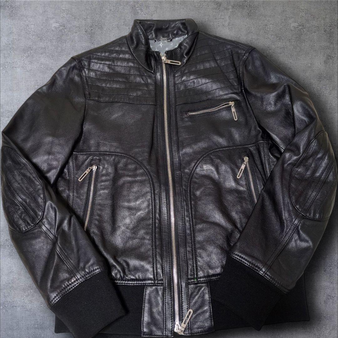 junmen JLINE ラムレザー シングルレザーライダース 黒 L 袖リブ