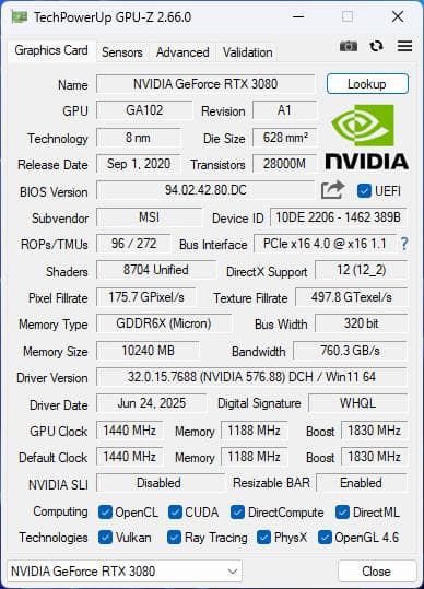 グラフィックボード・グラボ・ビデオカード MSI GeForce RTX 3080 GAMING Z TRIO 10GB