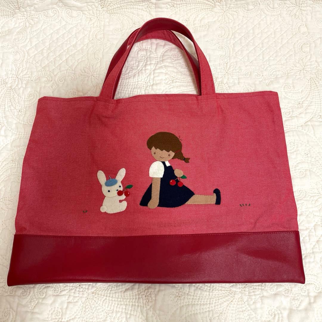 美品　familiar　デニムバッグ　うさぎと女の子のブック入れ