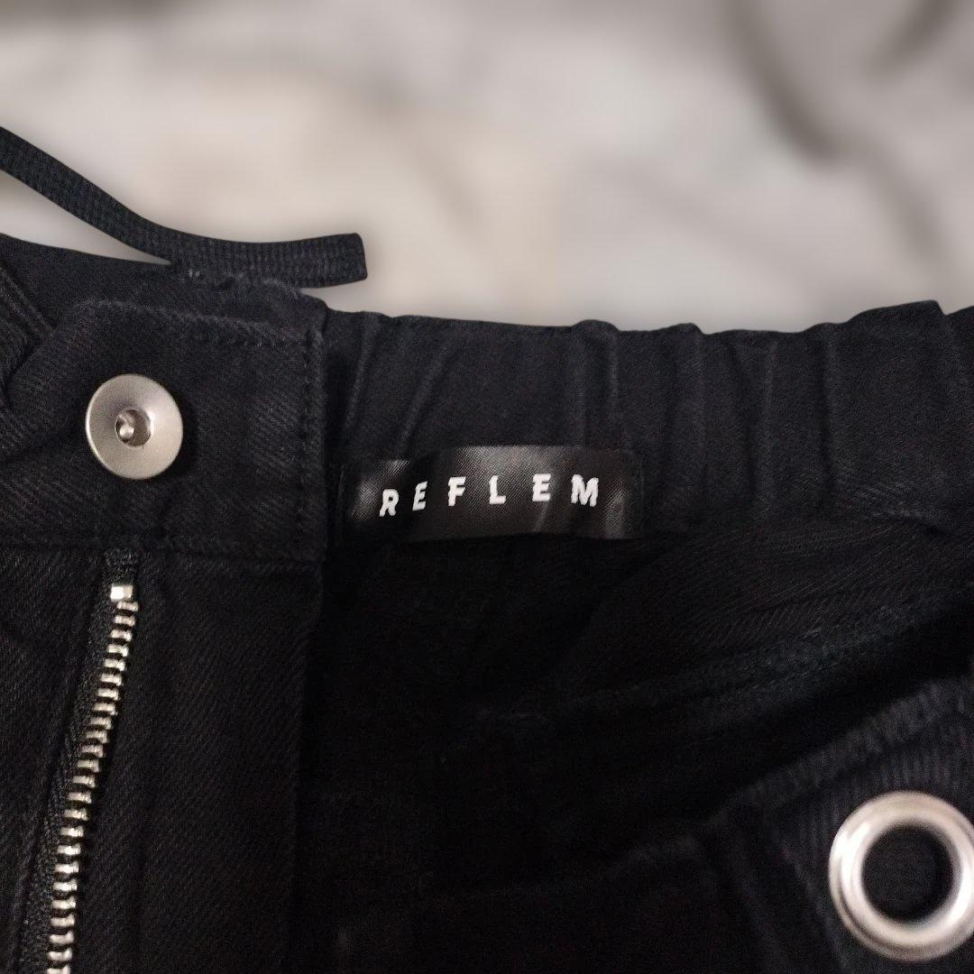 REFLEM/レフレム　クロスパッチZIP切替ワイドデニムカーゴパンツ　ブラック