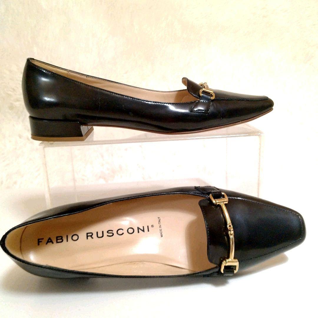 極美品 ファビオルスコーニ 本革 24.5 ビットローファー ローヒール 黒