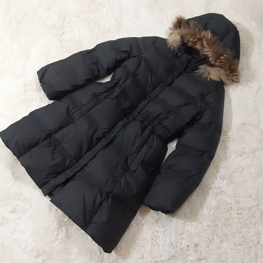 ローラアシュレイ　大きめサイズ13　XL　ダウンコート　ラクーンファー　黒　美品