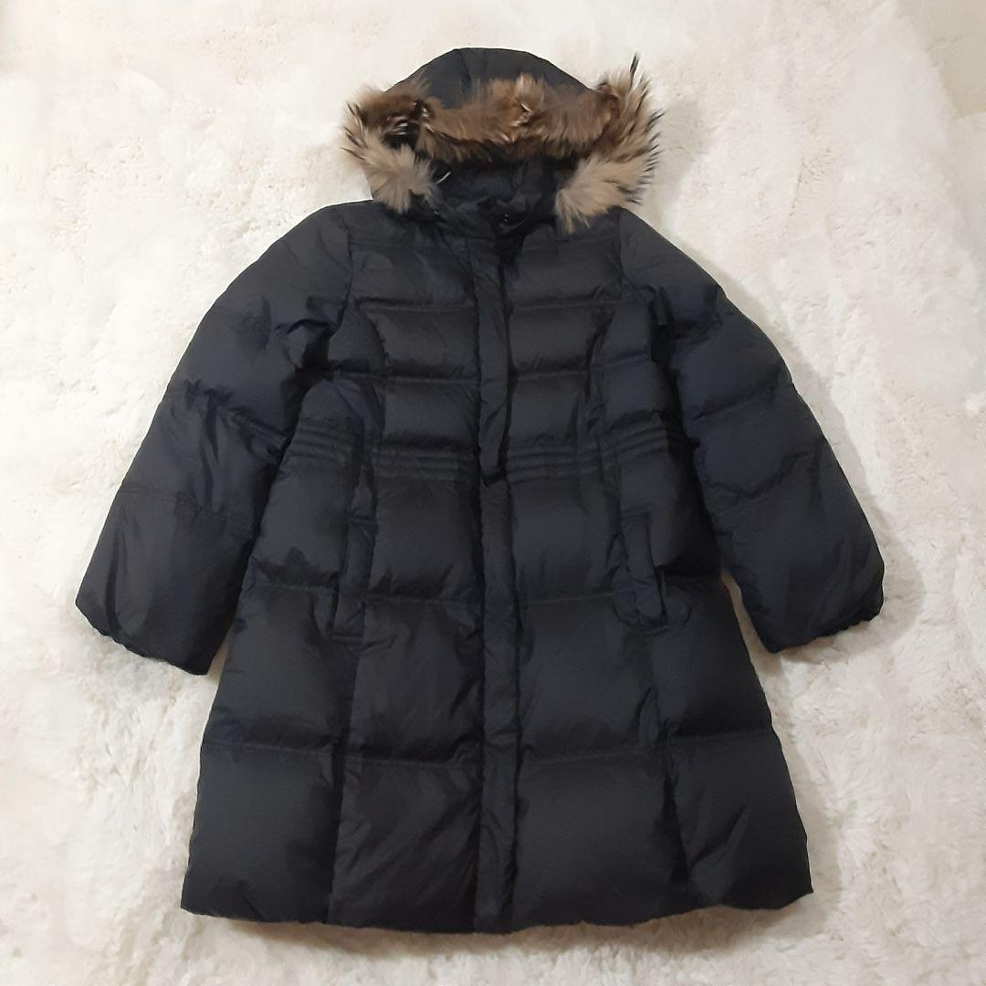 ローラアシュレイ　大きめサイズ13　XL　ダウンコート　ラクーンファー　黒　美品