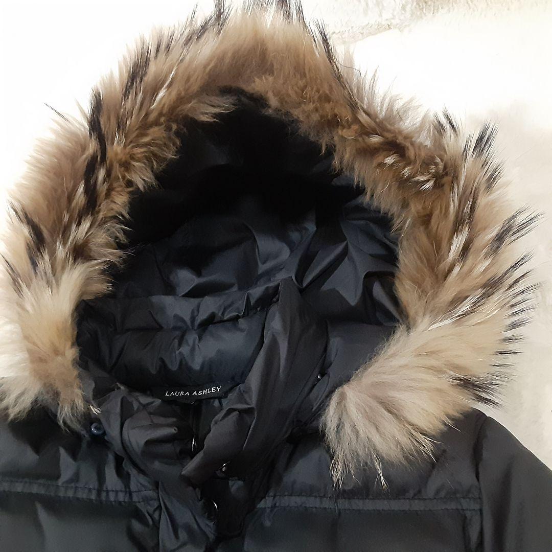 ローラアシュレイ　大きめサイズ13　XL　ダウンコート　ラクーンファー　黒　美品