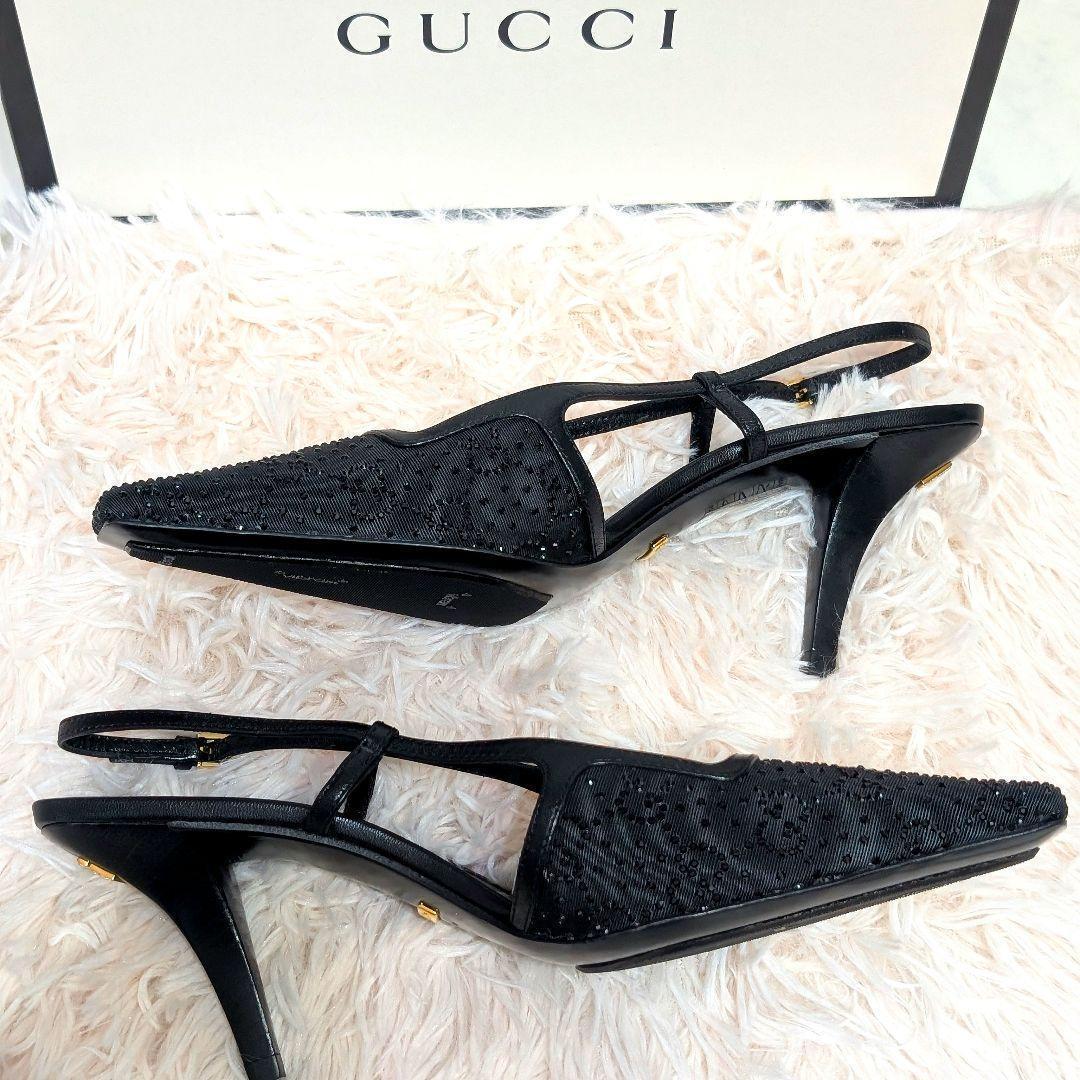 定価13万80%オフ☆GUCCI スリングバックパンプス GGラインストーン