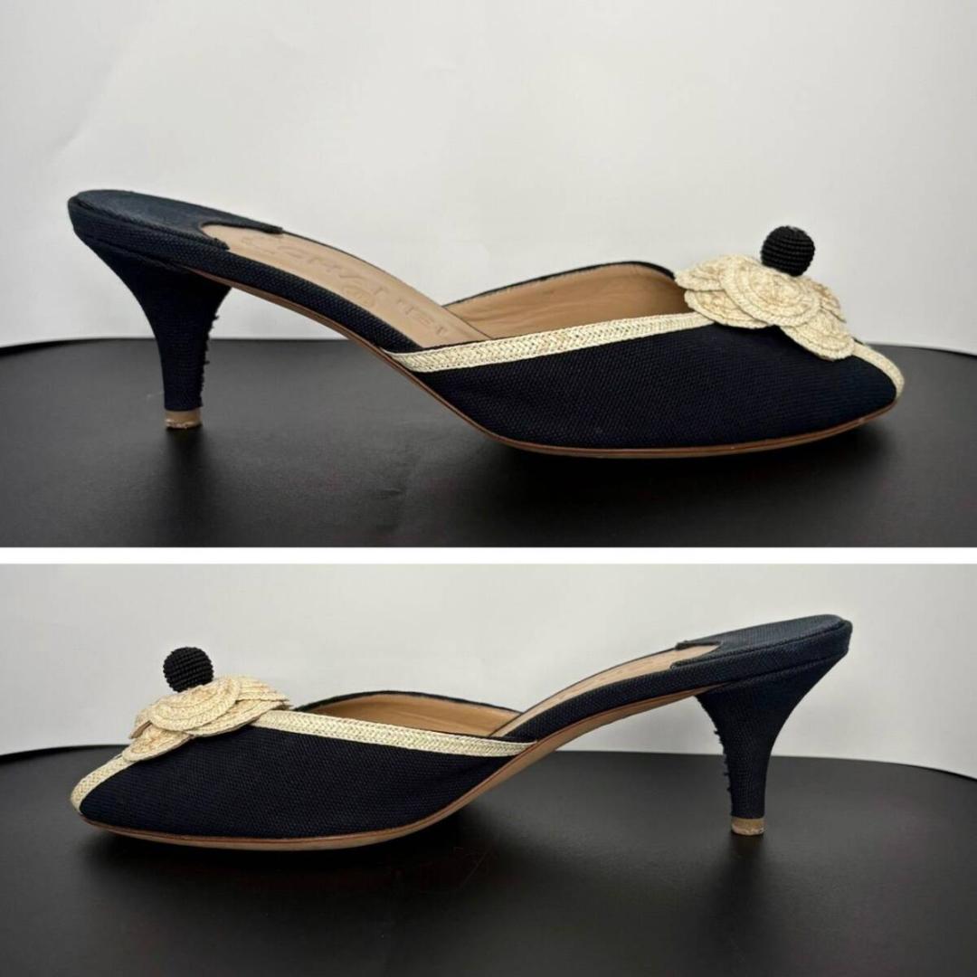 シャネル ミュール パンプス カメリア フラワー ヒール 36.5 23.5cm