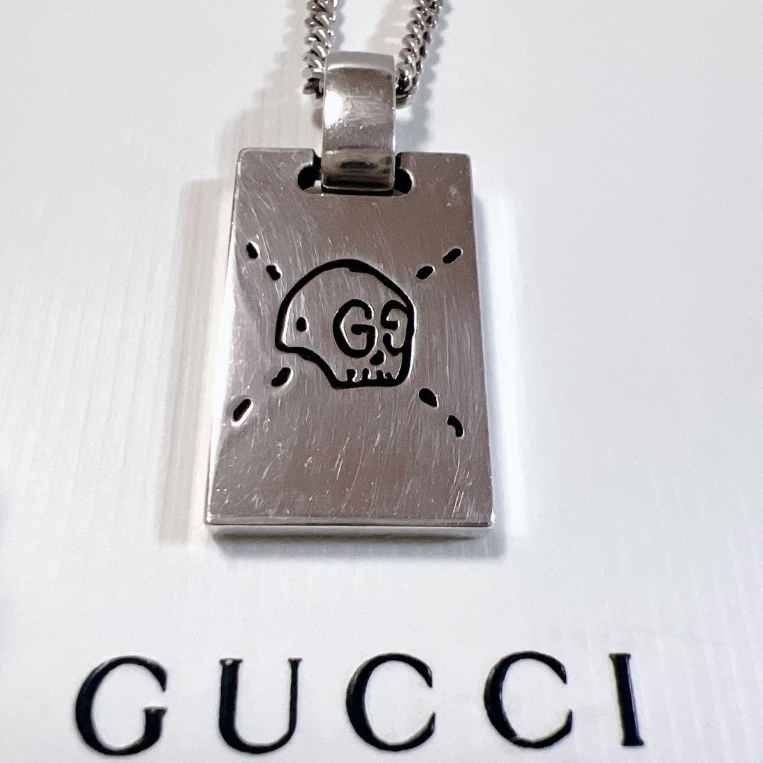 《美品》GUCCI グッチ ゴースト シルバー プレート型 ネックレス スクエア