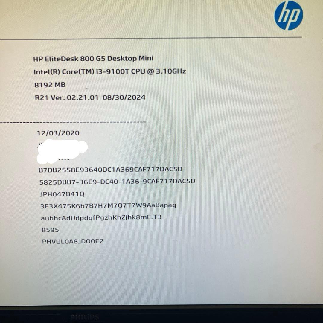 9世代！Core i3！HP EliteDesk800G5mini！ジャンク品！