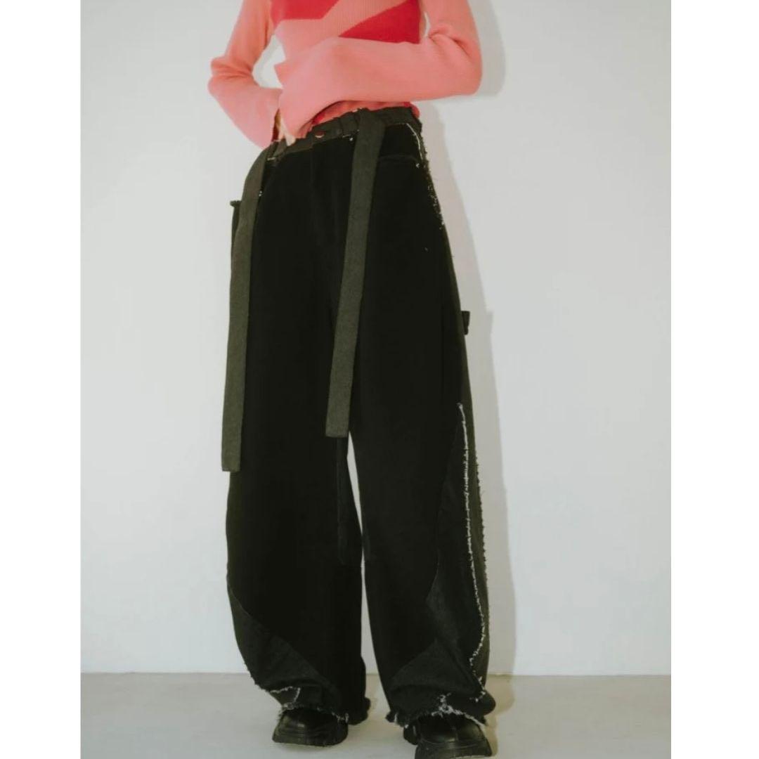 美品 Knuth Marf ツーバックルパッチワークデニム 黒　ユニセックス