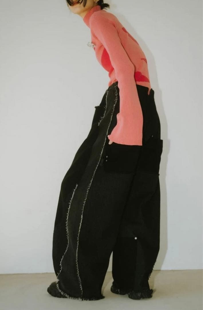 美品 Knuth Marf ツーバックルパッチワークデニム 黒　ユニセックス