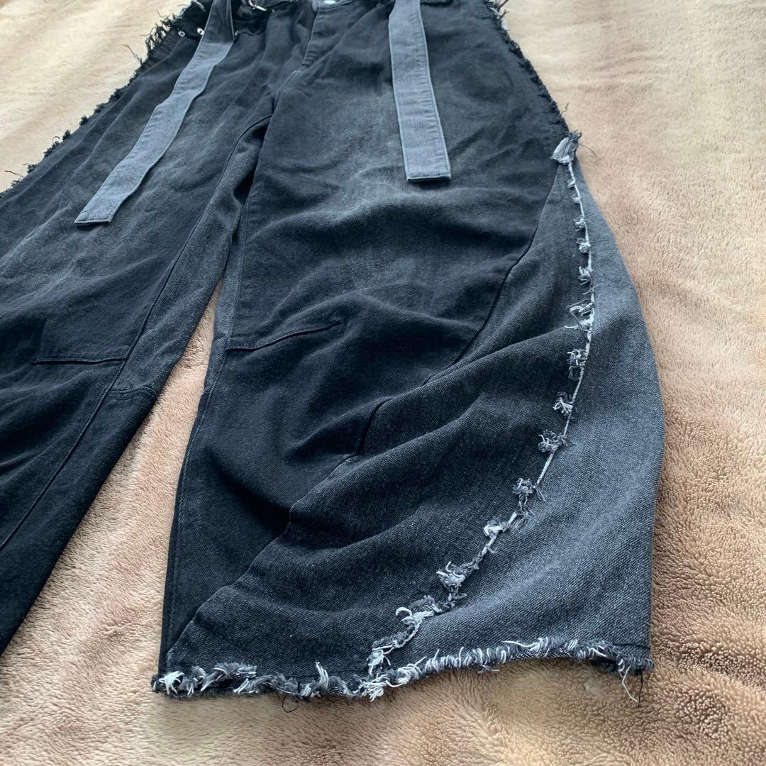 美品 Knuth Marf ツーバックルパッチワークデニム 黒　ユニセックス