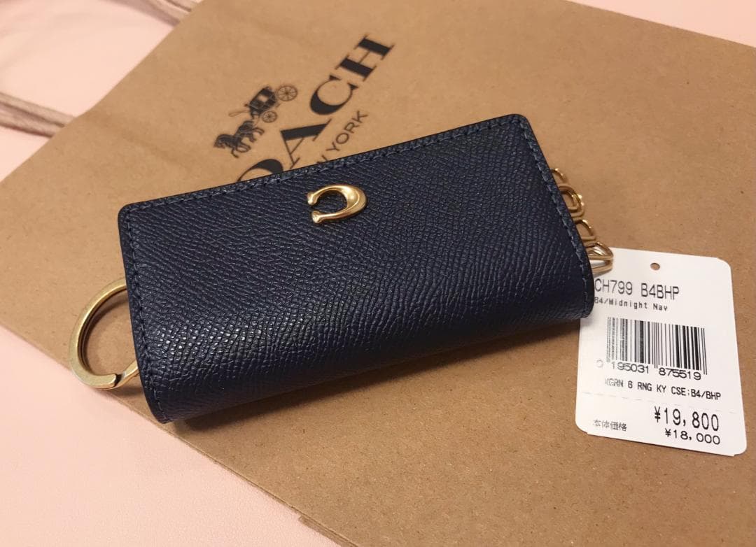 新品 COACH 6 リング キー ケース ネイビー