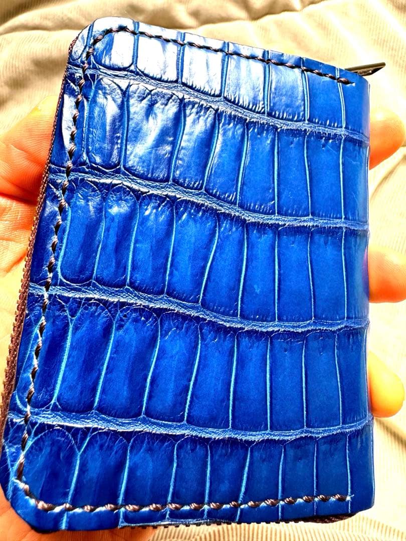 最高級！　クロコダイル　ポロサス　藍染　ケース　ミニウォレット　手縫い