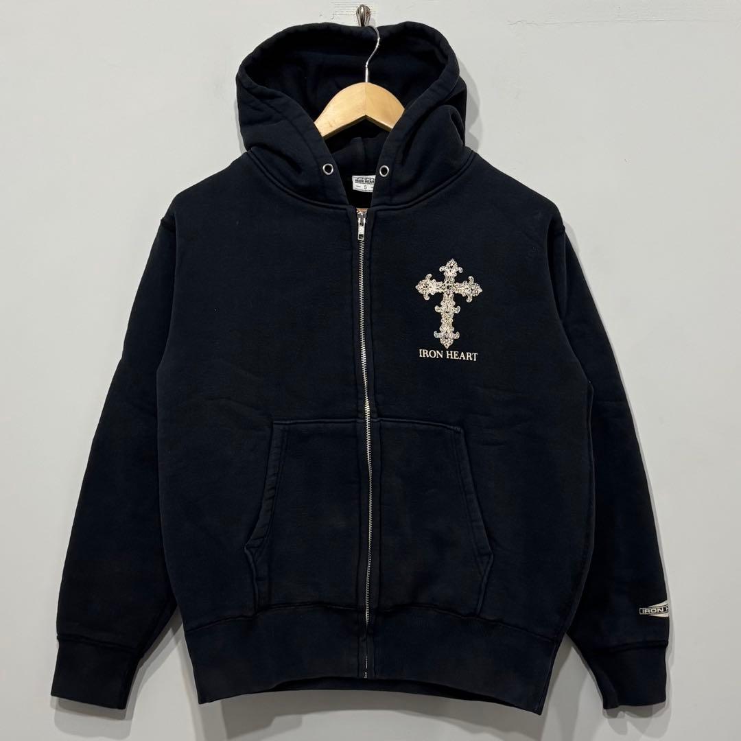アイアンハート ベビーウェイト スウェット ジップパーカー S ブラック クロス