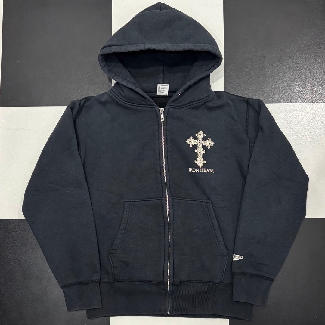 アイアンハート ベビーウェイト スウェット ジップパーカー S ブラック クロス
