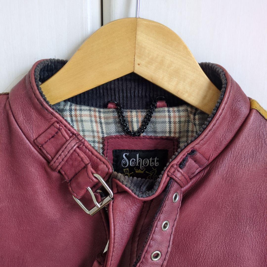 な*屋様 schott　ライダースジャケット　しわ加工　ワインレッド