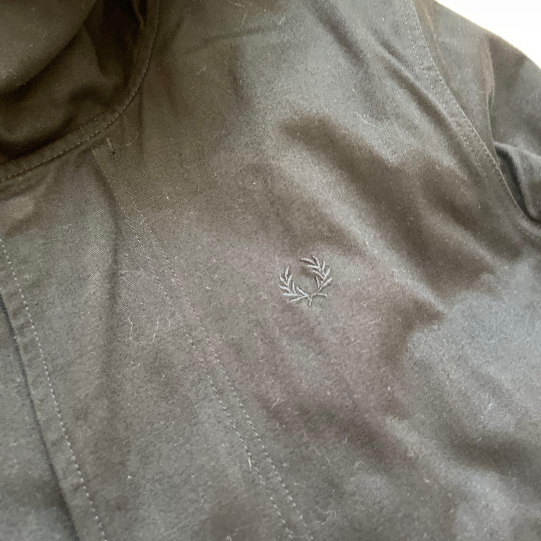 FRED PERRY ブラック ロゴ チェック ファー モッズコート Sサイズ