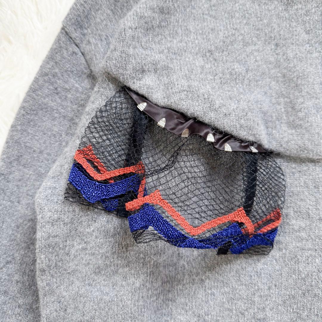 美品✨PONTI ポンティ アンゴラ混 チュール フリル クルーネックニット