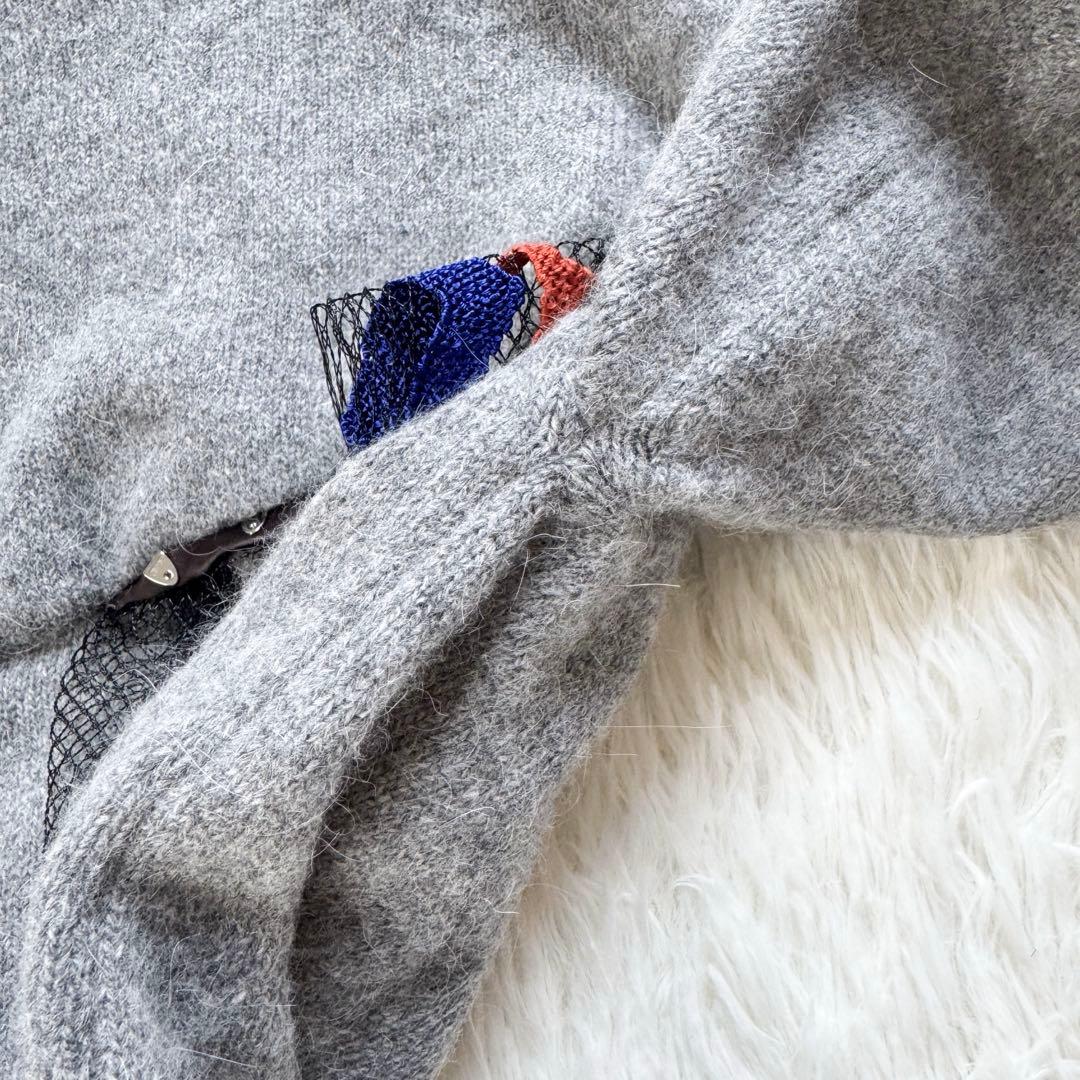 美品✨PONTI ポンティ アンゴラ混 チュール フリル クルーネックニット