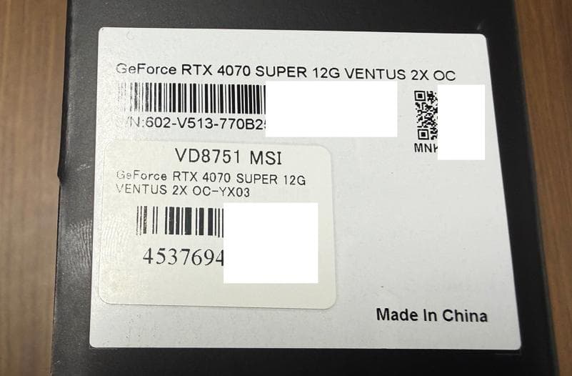 【新品未使用】MSI GeForce RTX 4070 SUPER VENTUS