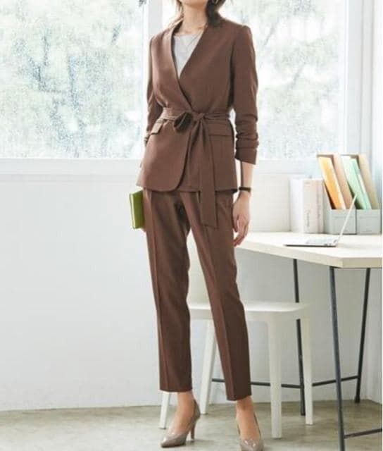 新品☆LL♪茶系♪ロング丈おしゃれセットアップ♪お仕事・通勤〇D360