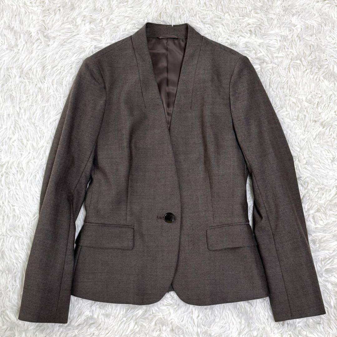 【極美品】現行 近年 スーツスクエア パンツスーツ ノーカラー 上下セット 茶