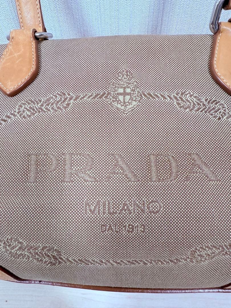 プラダ ジャガード レザー　ボストンバックハンドバッグ　鍵付 ロゴ刺繍