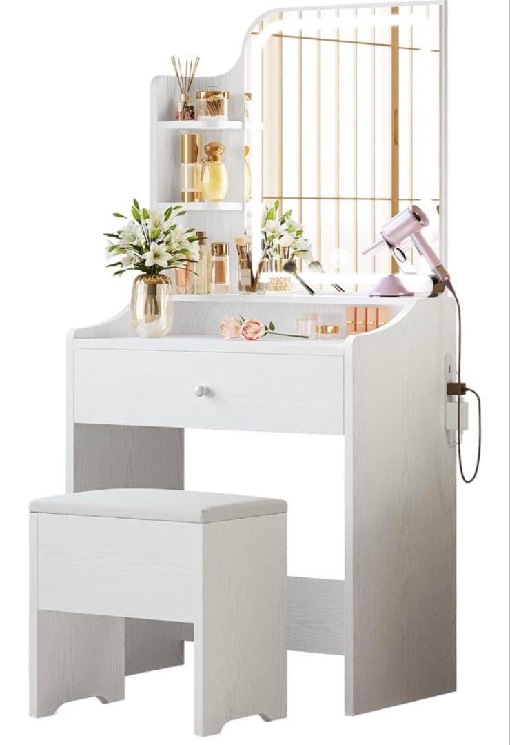 LIKIMIO ドレッサー コンパクト 幅62CM コンセント付き ホワイト