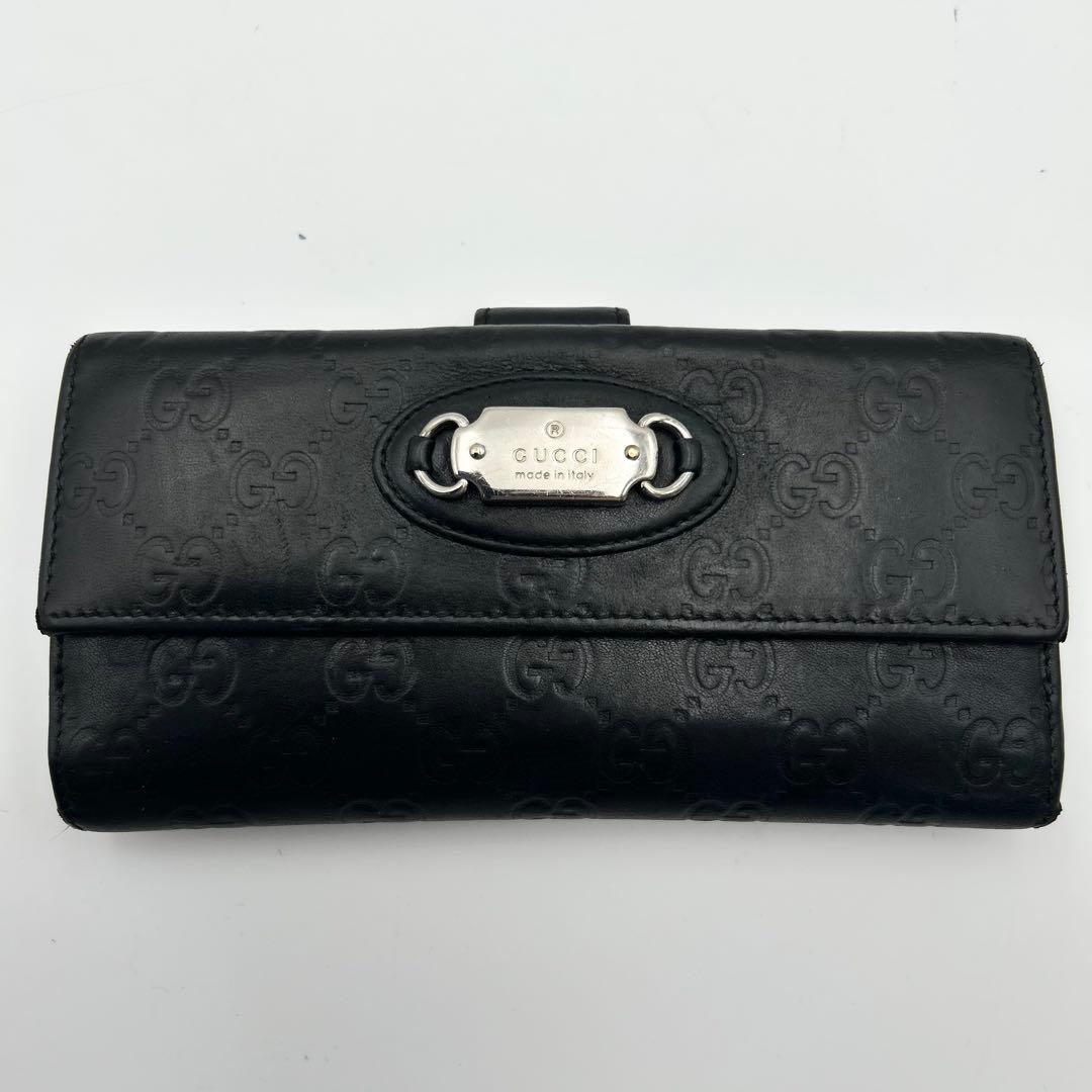 箱付✨ グッチ 長財布 シマ GG レザー ブラック メタルロゴ GUCCI